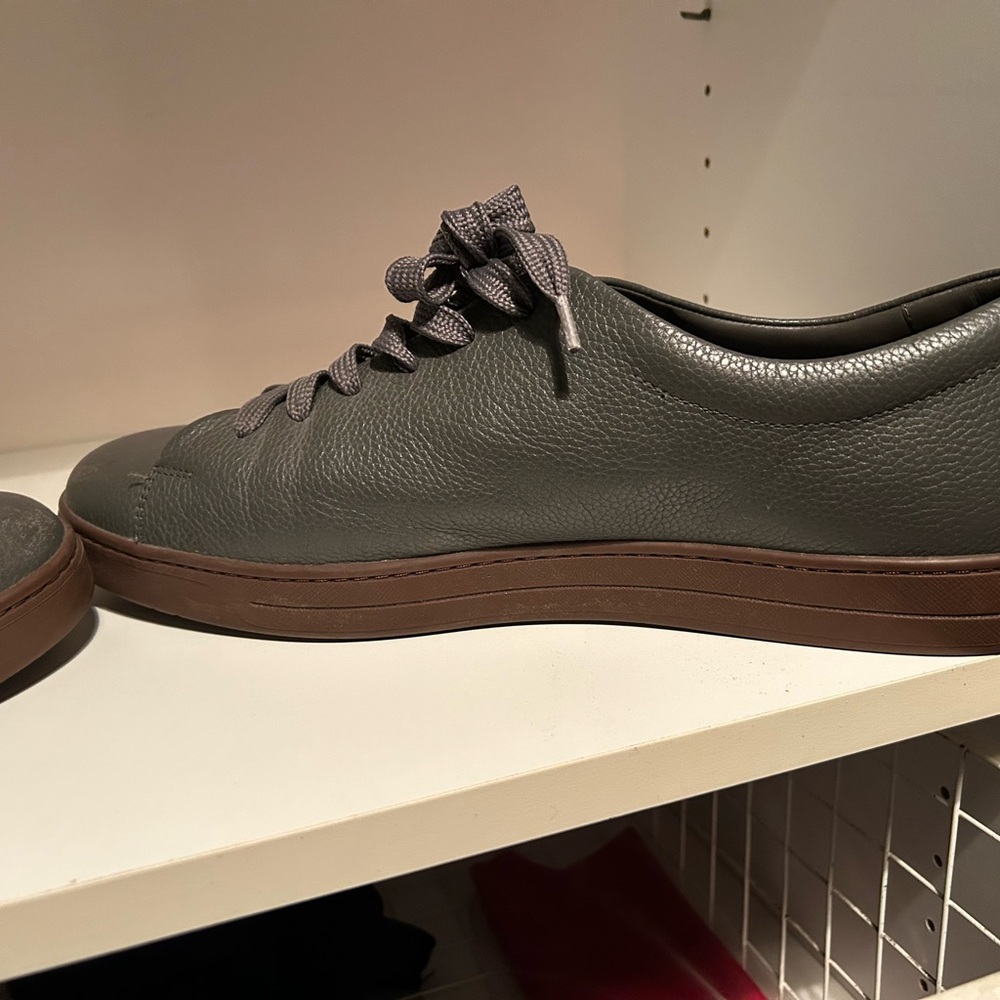 Prada Hammered Low-Top Sneakers in Green Leather - Picture 6 of 8